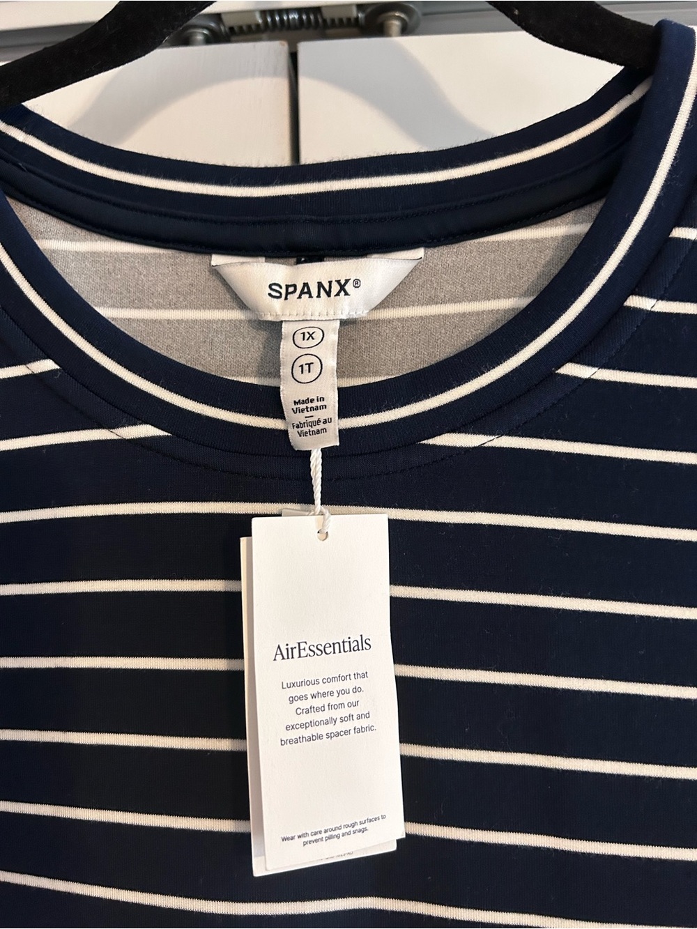 SPANX NWT 1X Air Essentials Navy and White Striped Sleeveless Maxi Dress - Picture 3 of 11
